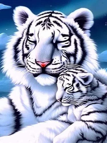 Bimkole Kits de arte de diamantes 5D para adultos, abrazo de tigre blanco, juego de bordado de diamantes de imitación de taladro completo, pintura