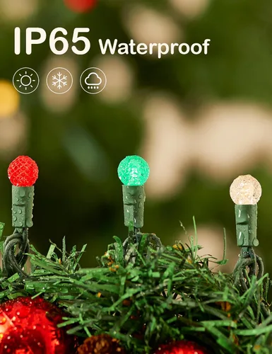 Miniatura 2 de BOHON - Luces de Navidad de 17 pies con 50 luces LED, luces de cadena facetadas G15 en rojo, blanco y verde para exteriores, enchufe, grado