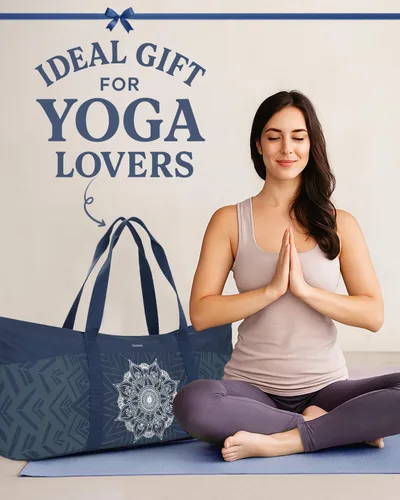 Miniatura 7 de Gonex Bolsa para esterilla de yoga, bolsa de gimnasio de lona extra con cremallera de metal impermeable, se adapta a tapetes y bloques, elegante Azul