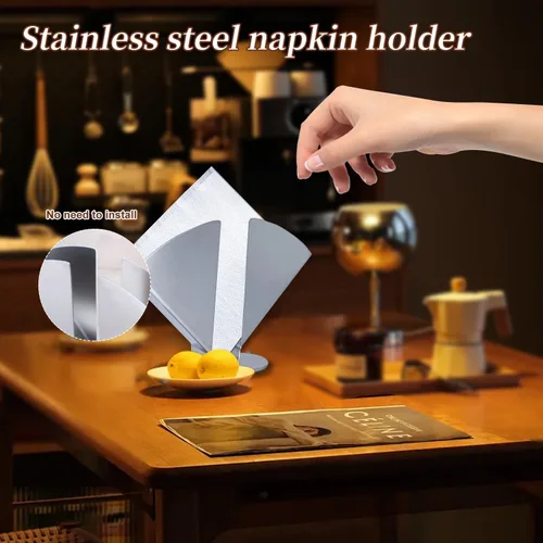 Miniatura 3 de Servilletero plateado – Servilleteros de acero inoxidable para mesas – Moderno soporte para servilletas de mesa de comedor para cocina, perfecto