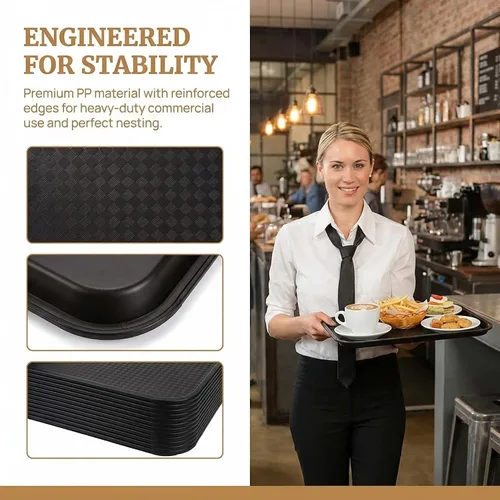 Miniatura 3 de Yarlung Paquete de 12 bandejas de comida rápida, 13.7 x 10.5 pulgadas, bandeja de plástico para servir restaurante, bandejas de cafetería para mesa