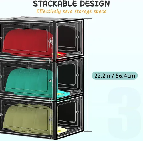 Miniatura 2 de SCAVATA Paquete de 6 Cajas Organizadoras de Sombreros, Cajas Contenedoras Apilables Transparentes para Gorras de Béisbol con Puerta Magnética