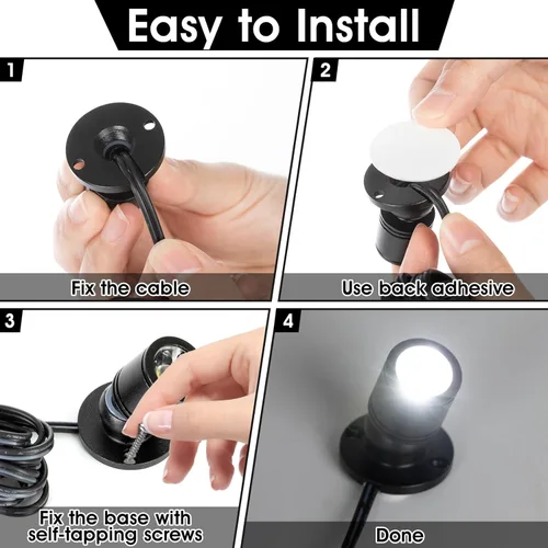 Miniatura 5 de DEDC 6 mini luces LED tipo spot, 1W 5V 6000K, luces para debajo del gabinete, mini focos para exhibiciones con atenuador