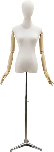 Miniatura 9 de Adjustable Mannequin Dress Form Torso with Head & Wooden Arm - Female Clothing Display with Tripod Stand - 3 Color Options for Fashion Retail & Black