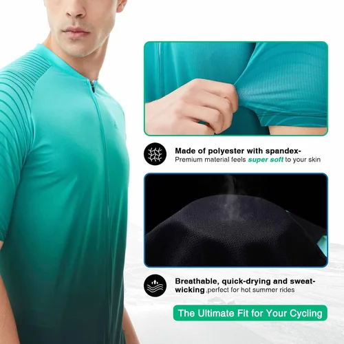 Miniatura 2 de Hikenture Maillot de ciclismo para hombre, manga corta, con cremallera completa, 3 bolsillos, camiseta transpirable para bicicleta