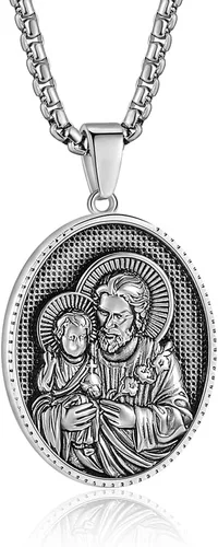Miniatura 45 de Collar de patrón de santo, San Miguel/Virgen María/Rafael/Judá/Cristóbal/Benedicto/José/Patricio/Francisco/Florián/Tomás/Antonio, acero inoxidable