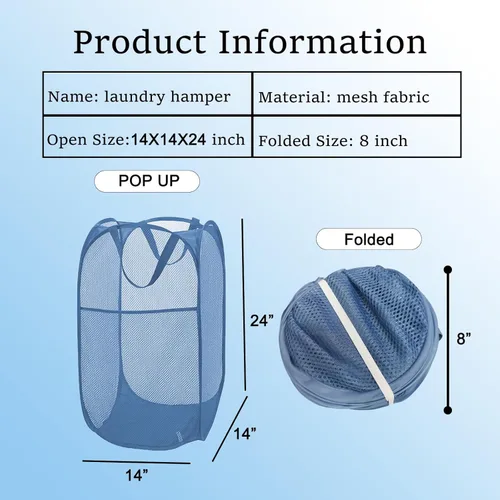 Miniatura 7 de Aplter Cesta de malla desplegable para ropa sucia para crucero, cesta plegable para ropa sucia con asas, bolsillo lateral, color azul ceniza