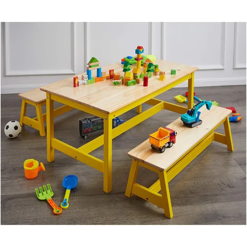 Miniatura 7 de Juego de mesa y banco para niños de Amazon Basics para interiores, color natural.