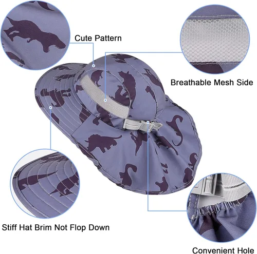 Miniatura 56 de Sombrero de sol para niños, protección UV, unicornio, verano, playa, jugar con ala ancha, solapa para el cuello para niñas y niños