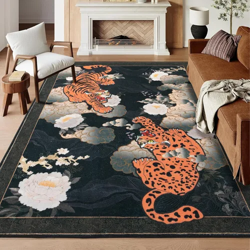 Miniatura 10 de Alfombra de leopardo de 2 x 3 pies para sala de estar, alfombra estética vintage de animales para habitación de niñas, guardería, dormitorio, Azul