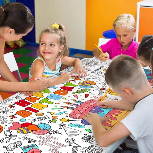 Miniatura 4 de Póster gigante para colorear para pared de aula, versátil póster de actividades de cumpleaños de 31.5 x 72 pulgadas, cubierta de mesa, fiestas