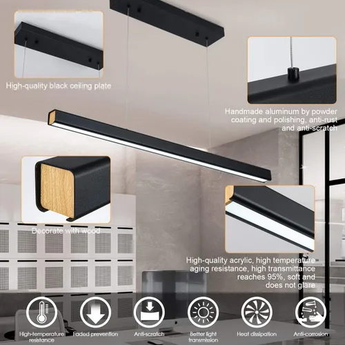 Miniatura 7 de Lámpara colgante lineal LED de 39.37 pulgadas, luz de mesa de billar regulable de 36 W, luces modernas de isla para cocina, comedor, sala de estar