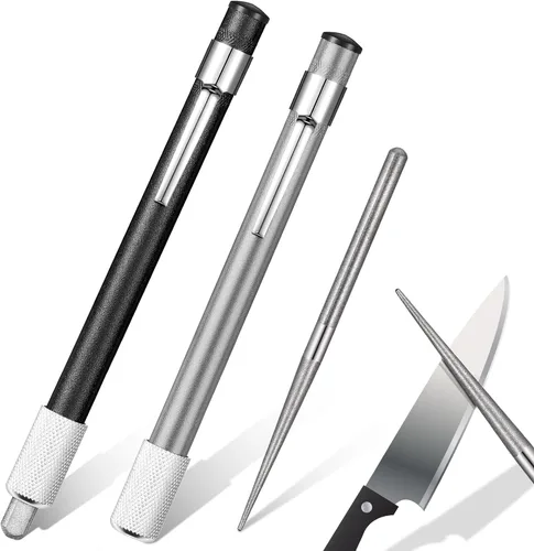 Miniatura 8 de 2 piezas de afilador de cuchillos retráctiles de diamante, varilla de afilar de acero para cocina, herramientas de palo dentado al aire libre