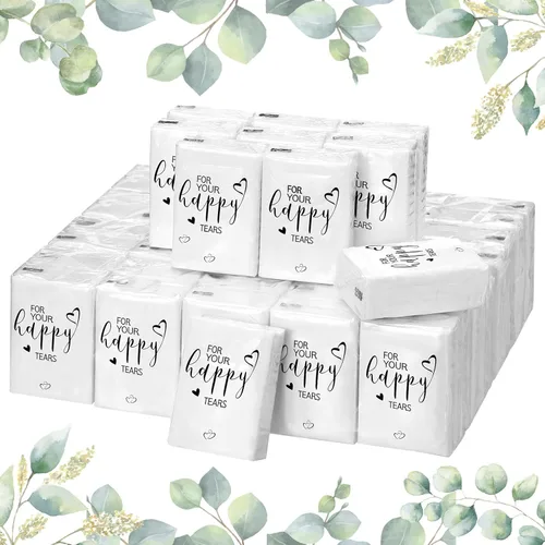 Spiareal 50 pañuelos de lágrimas felices para boda de 3 capas para tus lágrimas felices, paquetes de pañuelos para invitados, mini papel de bolsillo