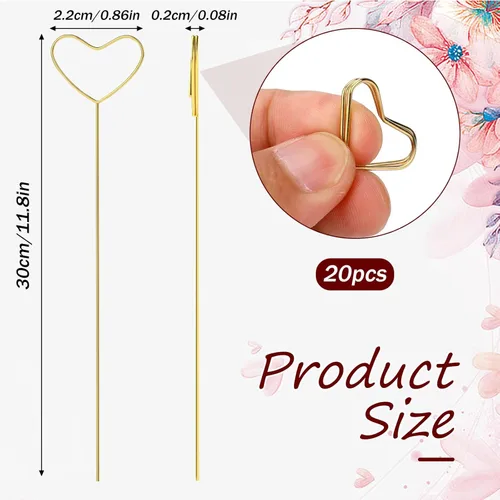 Miniatura 3 de KALIONE 20 tarjeteros de metal con diseño floral, clips de selección de flores en forma de corazón, soportes para números de mesa, tarjeta de metal