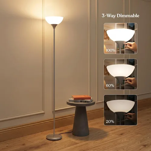 Miniatura 2 de Brightech Lámpara de pie LED regulable Sky Dom, lámpara de pie Torchiere para sala de estar, dormitorio y oficina, lámpara de pie alta para leer