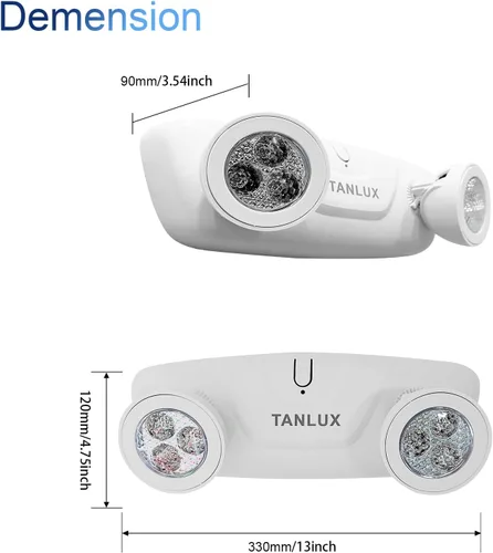 Miniatura 2 de TANLUX Luces de emergencia LED con batería de respaldo, dos cabezales ajustables para luces comerciales, certificación UL, CA 120/277V, cableadas