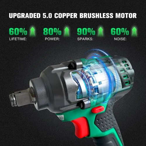 Miniatura 4 de Llave de impacto inalámbrica sin escobillas, 550N.m (400 ft-lbs) Pistola de impacto de 1/2 pulgada, kit combinado de taladro eléctrico 2 en 1 con 1