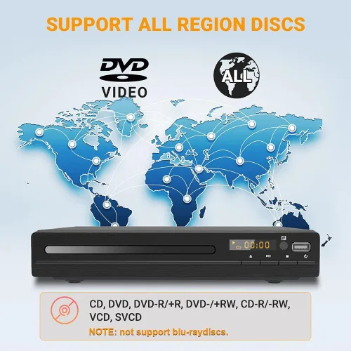 Miniatura 5 de Reproductor de DVD, Reproductor de DVD sin restricción regional HDMI para Smart TV, escalado 1080P, entrada USB, cable de salida HDMI/RCA incluido