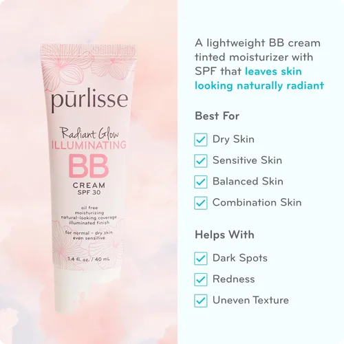 Miniatura 2 de pūrlisse Radiant Glow Illuminating BB Cream con SPF 30 – Glow BB Cream enriquecida con Goji y bayas de espino para piel húmeda – Ayuda a mejorar