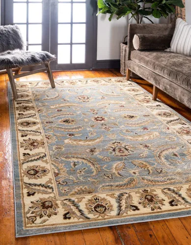Miniatura 12 de Unique Loom - Colección Voyage - Alfombra redonda tradicional oriental, marrón, Polipropileno, Marrón/Azul Claro