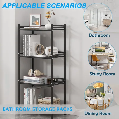 Miniatura 4 de Esquinero de almacenamiento de 4 niveles para el baño, estante abierto de pie, estante de esquina de metal para la cocina, salón, pasillo