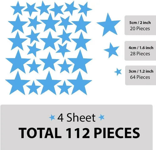 Miniatura 5 de Calcomanías de estrella azul bebé para niños y niñas, calcomanías de pared para habitación de niños (azul claro, estrella mixta, 112 unidades)