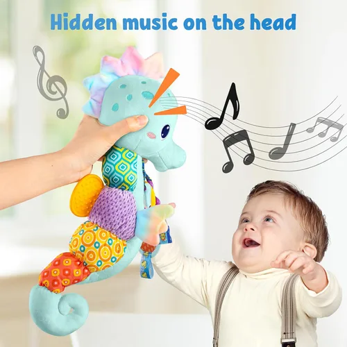Miniatura 2 de LIGHTDESIRE Juguetes para bebés musicales de caballito de mar, juguetes de animales de peluche para bebés con crujido y sonajeros, juguetes