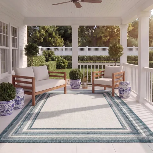 Miniatura 94 de SAFAVIEH Alfombra lavable al aire libre Courtyard Collection – 4' x 5'7", beige oscuro y beige, no desprende pelusa y fácil de limpiar, ideal
