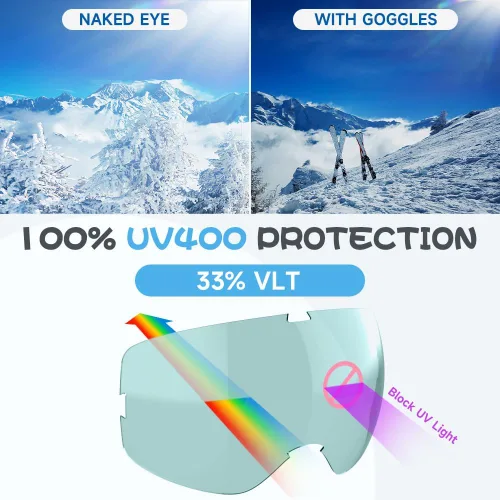 Miniatura 2 de Gafas de esquí de snowboard para hombres, mujeres, adultos, jóvenes, sobre gafas OTG/100% protección UV, antivaho/visión amplia A14-blanco/verde