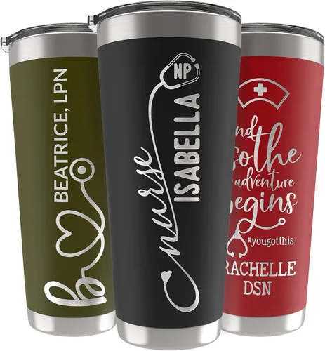 Miniatura 18 de Vaso de enfermera personalizado de 20 onzas con tapa, ejército, grabado con láser, regalos de agradecimiento para enfermeras, regalos de graduación