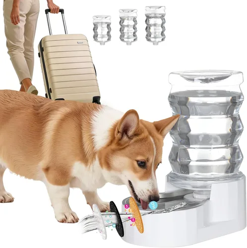 Miniatura 26 de RIZZARI Dispensador de agua grande para perros: 8L de gravedad elevada en negro, dispensador automático de acero inoxidable con cepillo Perla