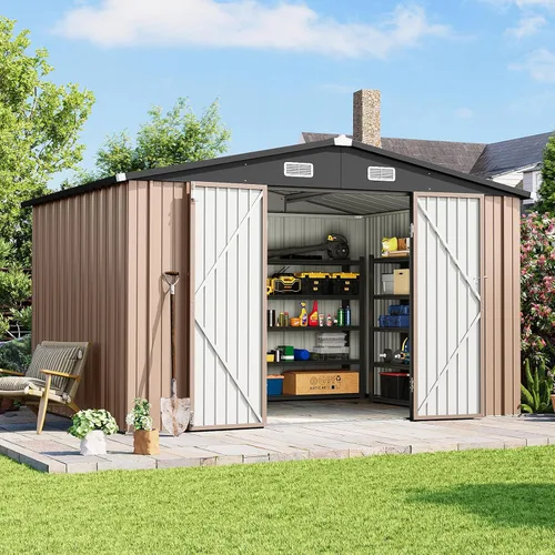 Miniatura 15 de Cobertizo de almacenamiento para exteriores de 5 x 3 pies, cobertizo de herramientas de jardín de metal con techo inclinado y puerta con cerradura