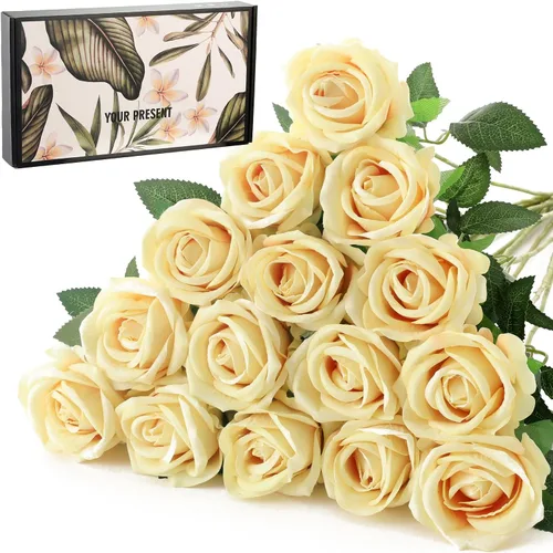 Miniatura 13 de 12 rosas artificiales de terciopelo sintético para decoración del hogar y boda (rosa perla, negro)