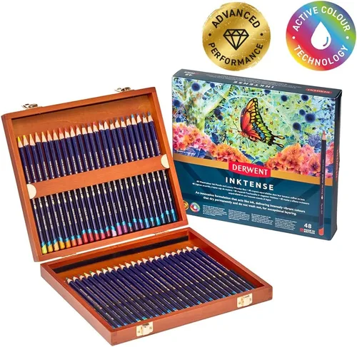 Miniatura 4 de Derwent Inktense - Juego de 48 lápices en caja de madera, núcleo redondo de 4mm, firme, soluble en agua, ideal para acuarela, ilustrar, colorear