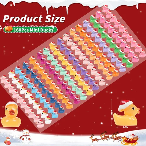 Miniatura 3 de 160 piezas de patos pequeños de Navidad con gorro de Santa, mini patos de resina, patitos pequeños de plástico para Navidad, accesorios para casa