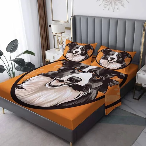 Miniatura 11 de Border Collie - Juego de sábanas tamaño individual, bonitas sábanas de microfibra suave y bolsillo profundo, sábanas y fundas de almohada estampadas