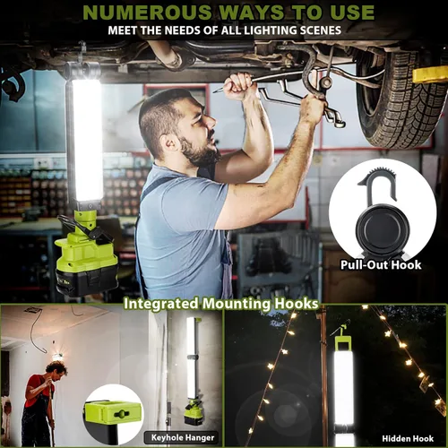 Miniatura 4 de Taingwei Luz de trabajo LED de 2400LM con clip para batería Ryobi de 18 V, luz de inundación de 30 W para reparación de automóviles, camping