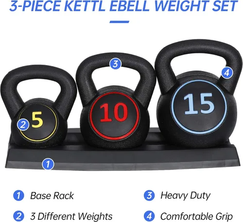 Miniatura 7 de Juego de pesas rusas de 3 piezas con estante de almacenamiento para entrenamiento cruzado, entrenamiento de artes marciales mixtas, ejercicio