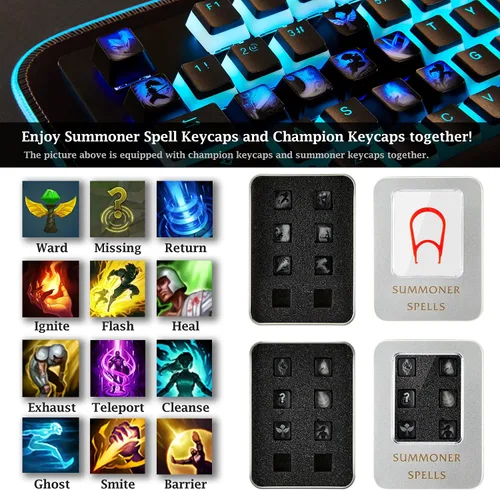 Miniatura 8 de League of Legends - Teclas personalizadas (Champion Alistar) - Grabado con láser con retrato de cada campeón, pasivo y habilidades. Se adapta a