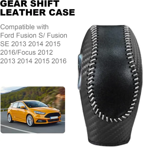 Miniatura 2 de EATAKWARD Funda para perilla de palanca de cambios de fibra de carbono PU para Ford Focus 2012 2013 2014 2015 2016 Ford Fiesta 2014 2015 2016 Ford