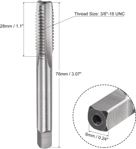 Miniatura 2 de uxcell Macho de roscar para fresado de roscas 3/8"-16 UNC, máquina de mano izquierda HSS (acero de alta velocidad) 6542 sin recubrimiento 3 flautas