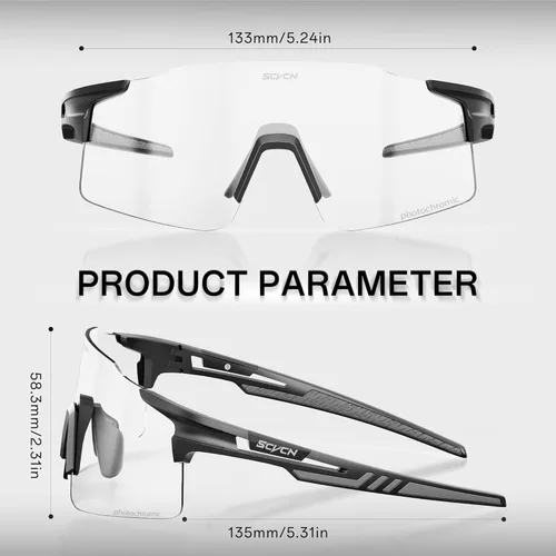 Miniatura 5 de SCVCN Fotocromático Ciclismo Gafas Deportivas Gafas de sol Hombres Mujeres Claro Bicicleta MTB UV400 Protección TR90 Frame Bike 01 Marco negro