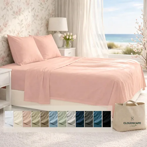 Miniatura 37 de Cloud Scape Linen - Juego de sábanas de algodón egipcio de doble capa, tamaño individual, tejido de satén de fibra larga, juego de 3 piezas, ropa
