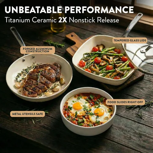 Miniatura 3 de Gotham Steel Hammered - Juego de utensilios de cocina de cerámica antiadherentes, ollas y sartenes antiadherentes con utensilios de cocina