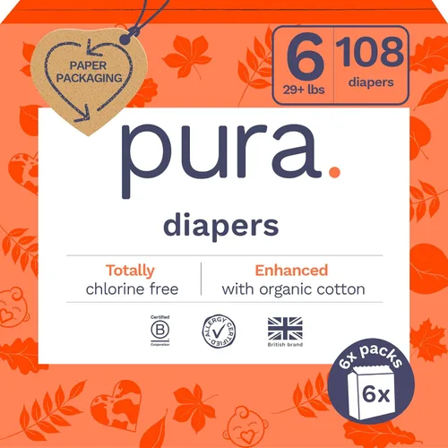 Miniatura 32 de Pura Pañales ecológicos talla 7 (33+libras) hipoalergénicos, TCF, algodón orgánico suave, sostenible, hasta 12 horas de protección contra fugas