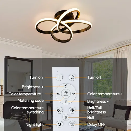 Miniatura 9 de Lámpara de techo moderna, lámpara de techo regulable LED de 36 W con control remoto, cambio de temperatura de color, pequeña lámpara de araña dorada