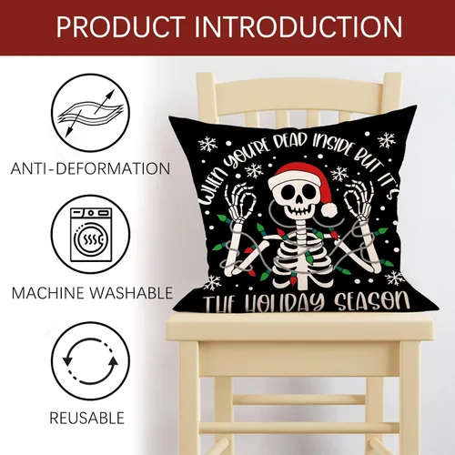 Miniatura 4 de Juego de 4 fundas de almohada decorativas de esqueleto gótico de Navidad de 18 x 18 pulgadas, diseño de calavera de Navidad, decoración del hogar al