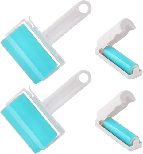 Rodillo de pelusa de gel lavable, paquete de 4 unidades, rodillo adhesivo reutilizable portátil para perros, gatos, mascotas, removedor de pelo para