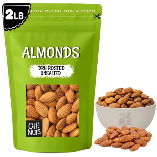 Miniatura 12 de Oh! Nuts Almendras tostadas sin sal, 2 libras, empaquetadas en bolsa con cierre de cremallera de Nueva York para una frescura excepcional